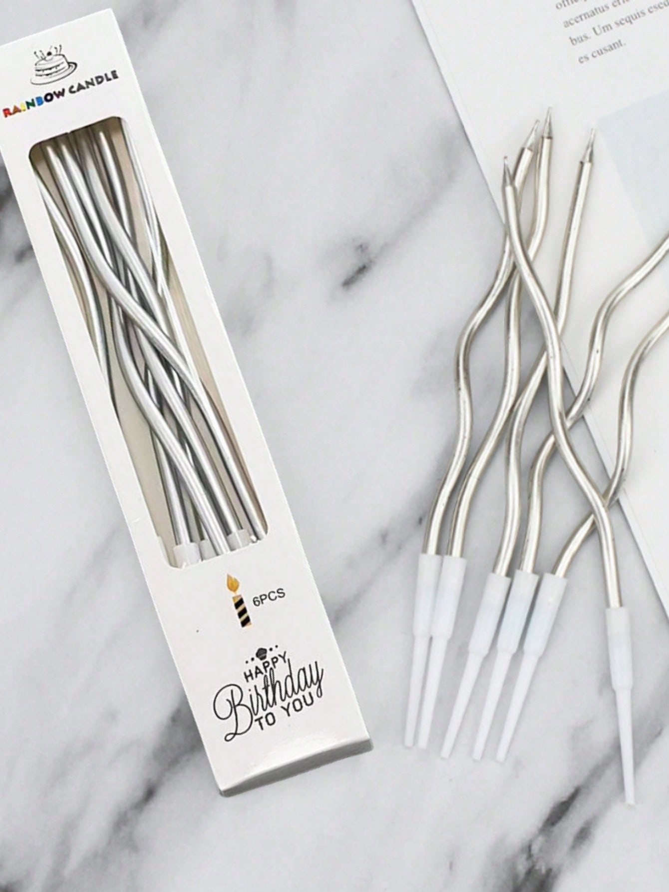 Supplies Of Candle - เทียนวันเกิดแบบโค้ง 6 ชิ้น/กล่อง, อุปกรณ์ตกแต่งเค้ก, อุปกรณ์จัดงานปาร์ตี้ sh2307260770496579