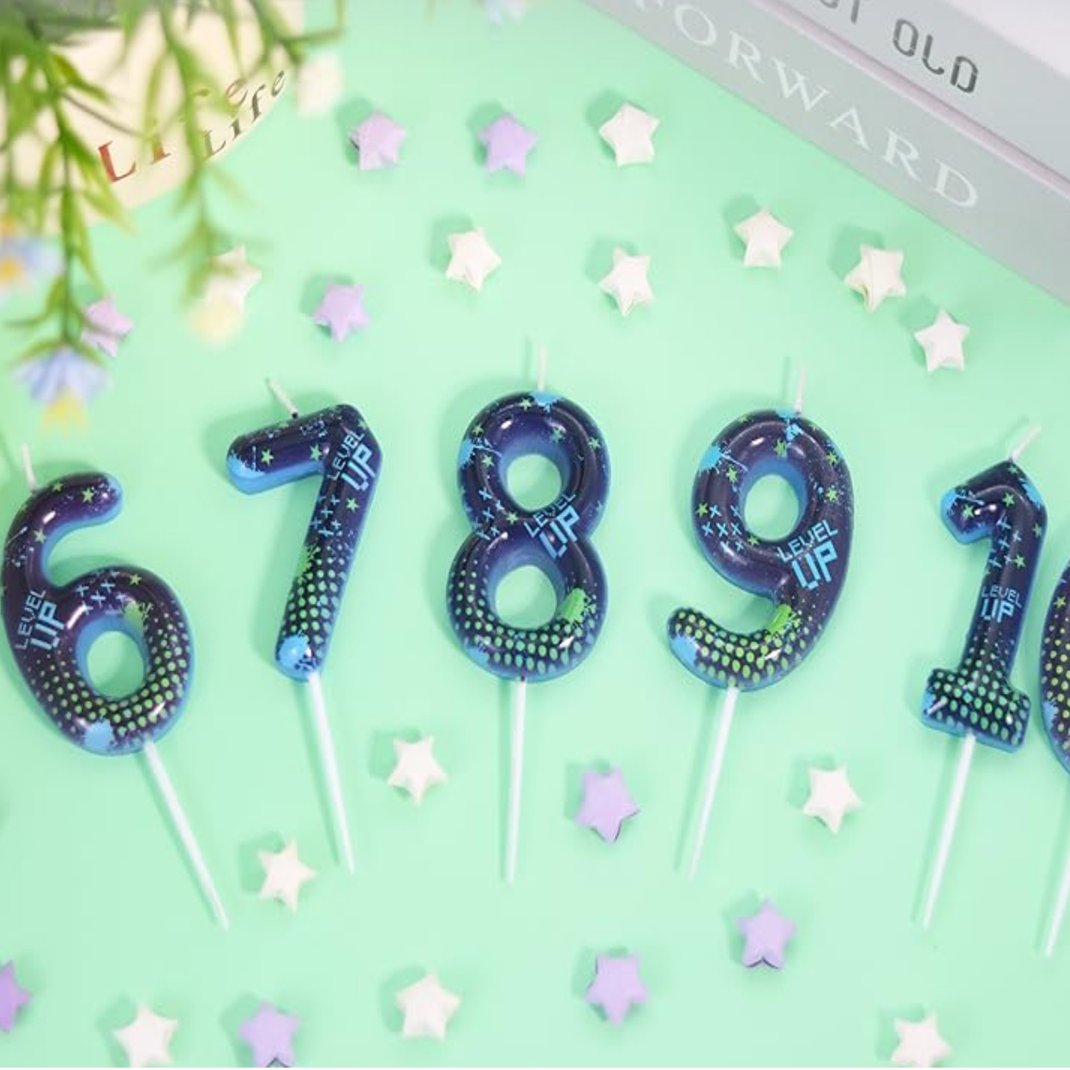 Candle Supplies Video - เทียนวันเกิดบลูเกมบอย 0-9, ของตกแต่งเค้กธีมวิดีโอเกม, อุปกรณ์จัดปาร์ตี้ธีมปราสาทต่อสู้