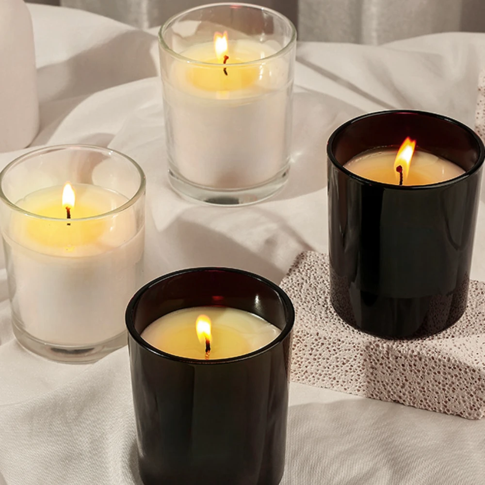 Candle Supplies Luxury - หรูหราแก้วเทียน Jar สีดําสีขาวเทียนแก้วสําหรับงานแต่งงานกระบอกแก้วเทียนหอมคอนเทนเนอร์ถ้วยชาอุปกรณ์