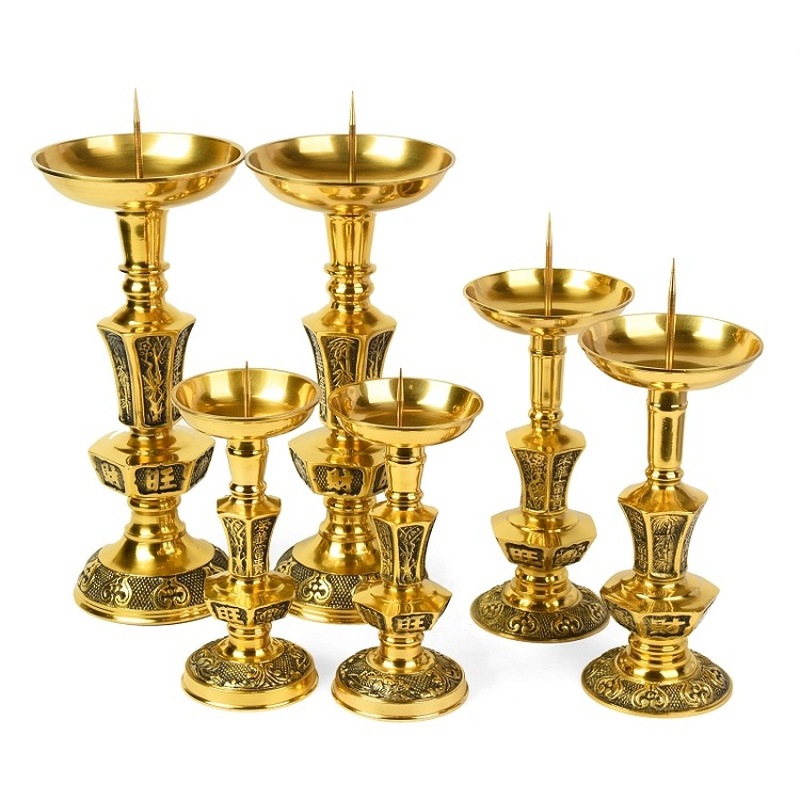 Candle Supplies Luxury - เชิงเทียนทองเหลืองหรูหราและสง่างามสำหรับตกแต่งวัดพุทธ อุปกรณ์ทางพุทธศาสนา เชิงเทียนสำหรับงานแต่งงานและพิธีกรรม